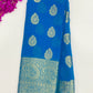 Gorgeous Sky Blue Color Designer Georgette Sarees With Flower Motifs Contrast Border