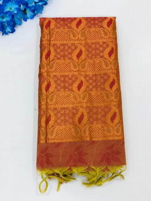 Dazzling Red Color Raw Silk Saree For Women