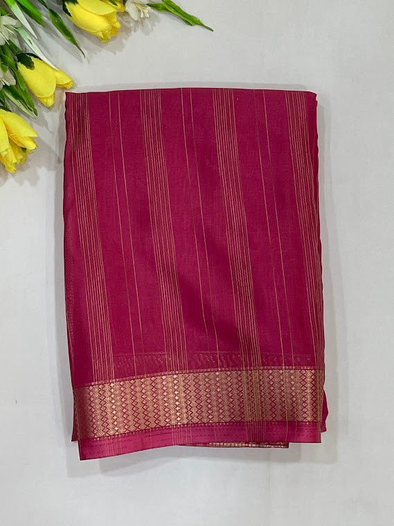 Wondlerful Pink Color Mysore Silk Saree With Printed Zari Work For Women
