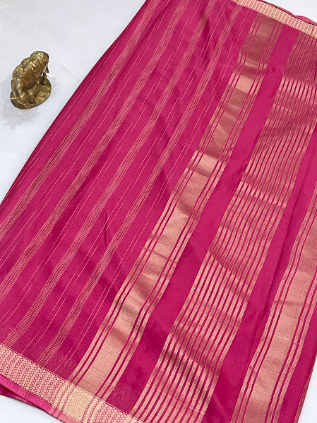 Pink Color Silk Saree With Printed Zari Work In Mesa