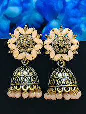 Gorgeous Gold Plated Earrings With Pink Stone Beads