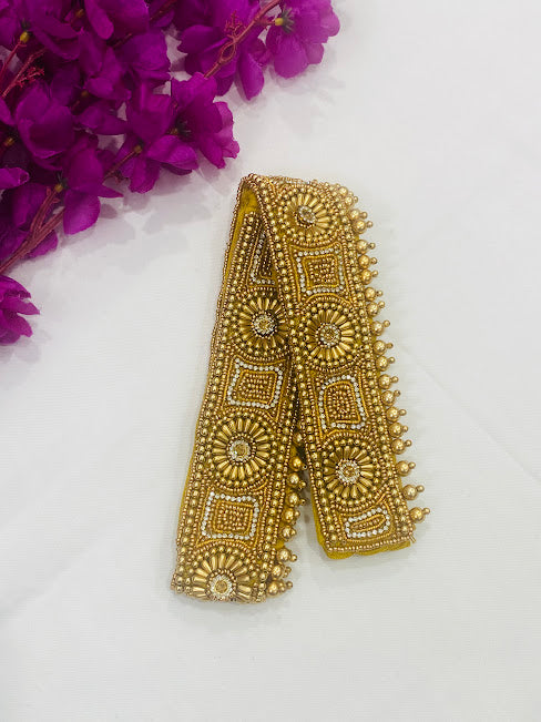 Dazzling Golden Color Saree Belt With Embroidery And Stone Work