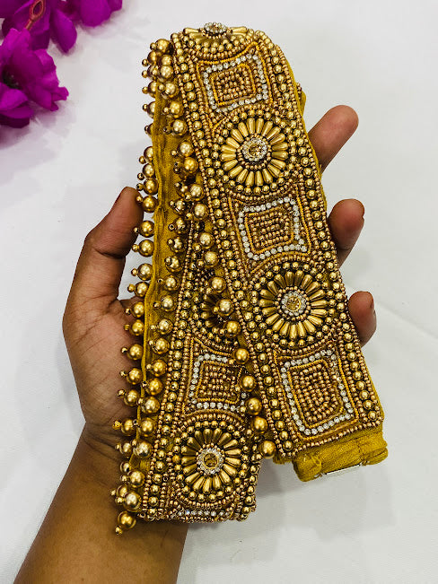Golden Color Saree Belt With Embroidery And Stone Work In USA