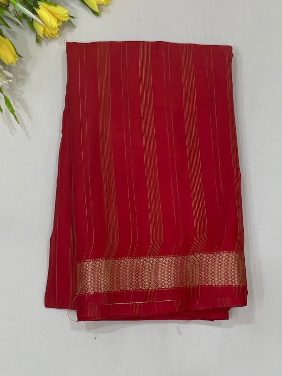 Amazing Red Color Mysore Silk Saree With Zari Work For Women
