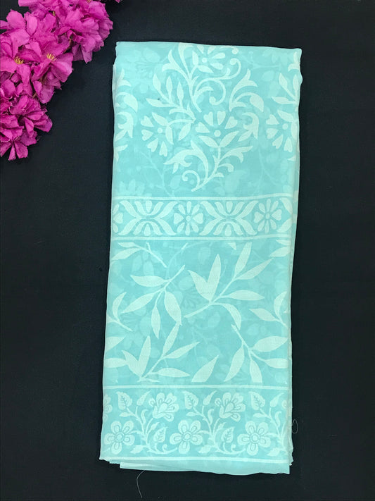 Appealing Sky Blue Color Floral Designed Chiffon Saree For Women