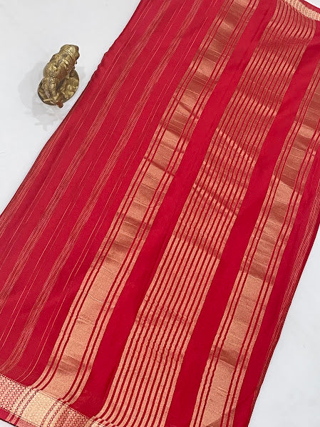 Red Color Mysore Silk Saree With Zari Work In USA