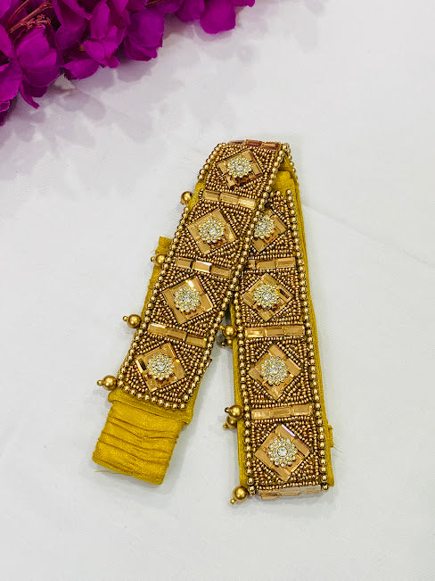 Traditional Golden Embroidery Cloth Waist Belt For Women