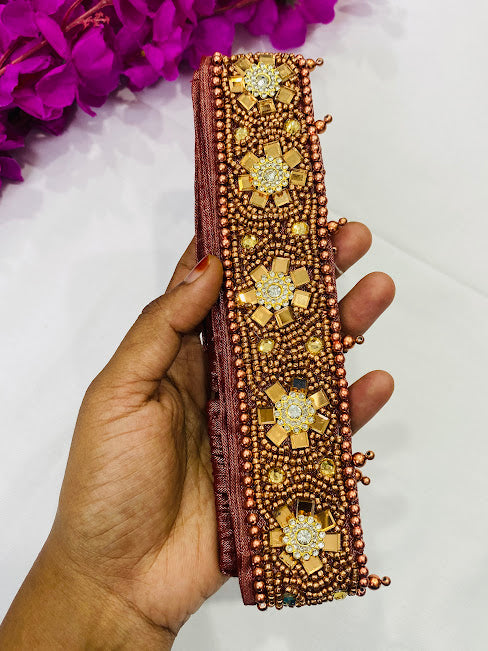Traditional Maroon Color Saree Belt With Stone And Embroidery Work In USA