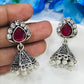 Beautiful Maroon Color Stoned Silver Oxidized Jhumka Earrings With Drops Near Me