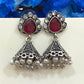 Maroon Color Stoned Silver Earrings In Tucson