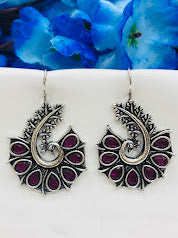 Stunning Purple Color Peacock Design Oxidized Hook Earrings For Women