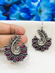 Stunning Purple Color Peacock Design Oxidized Hook Earrings For Women Near Me