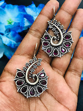 Stunning Purple Color Peacock Design Oxidized Hook Earrings In Yuma