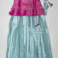 Stunning Pink And Sky Blue Color Art Silk With Zari And Stone Work Langa Sets For Girls