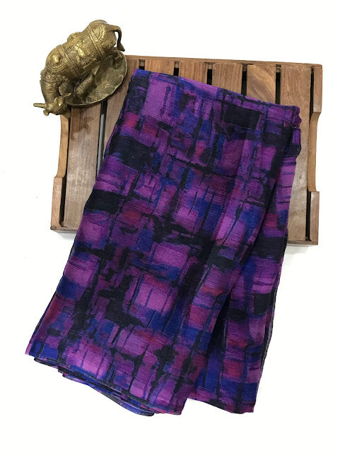 Dark Purple Color Floral Designed Chiffon Saree For Women In USA