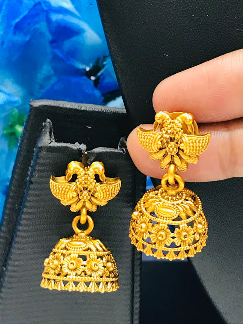 Beautiful Antique Gold Peacock Designed Jhumka Earrings For Women