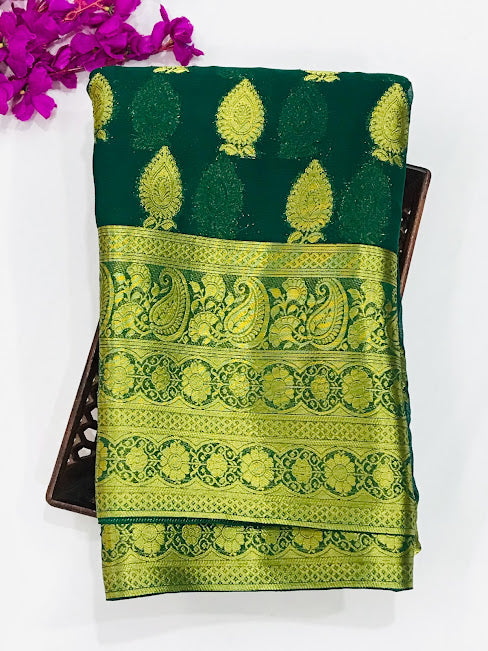 Alluring Green Color Georgette Designer Saree With Butta Motifs Near Me