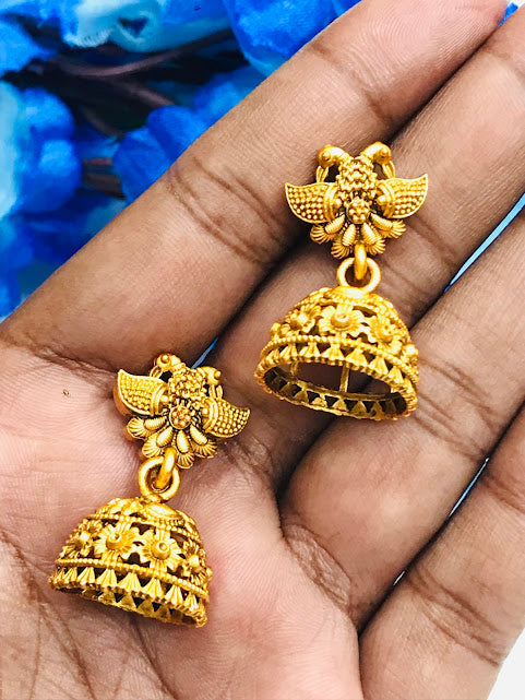 Beautiful Antique Gold Peacock Designed Jhumka Earrings For Women