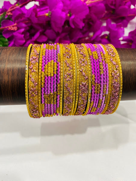 Pink Color With Gold Metal Bangle Set For Women Near Me