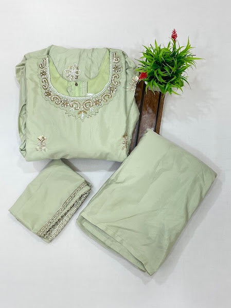 Light Green Color Silk Sharara Suits With Embroidery And Sequins Work In USA