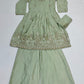 Attractive Light Green Color Satin Silk Sharara Suits With Embroidery And Sequins Work For Girls
