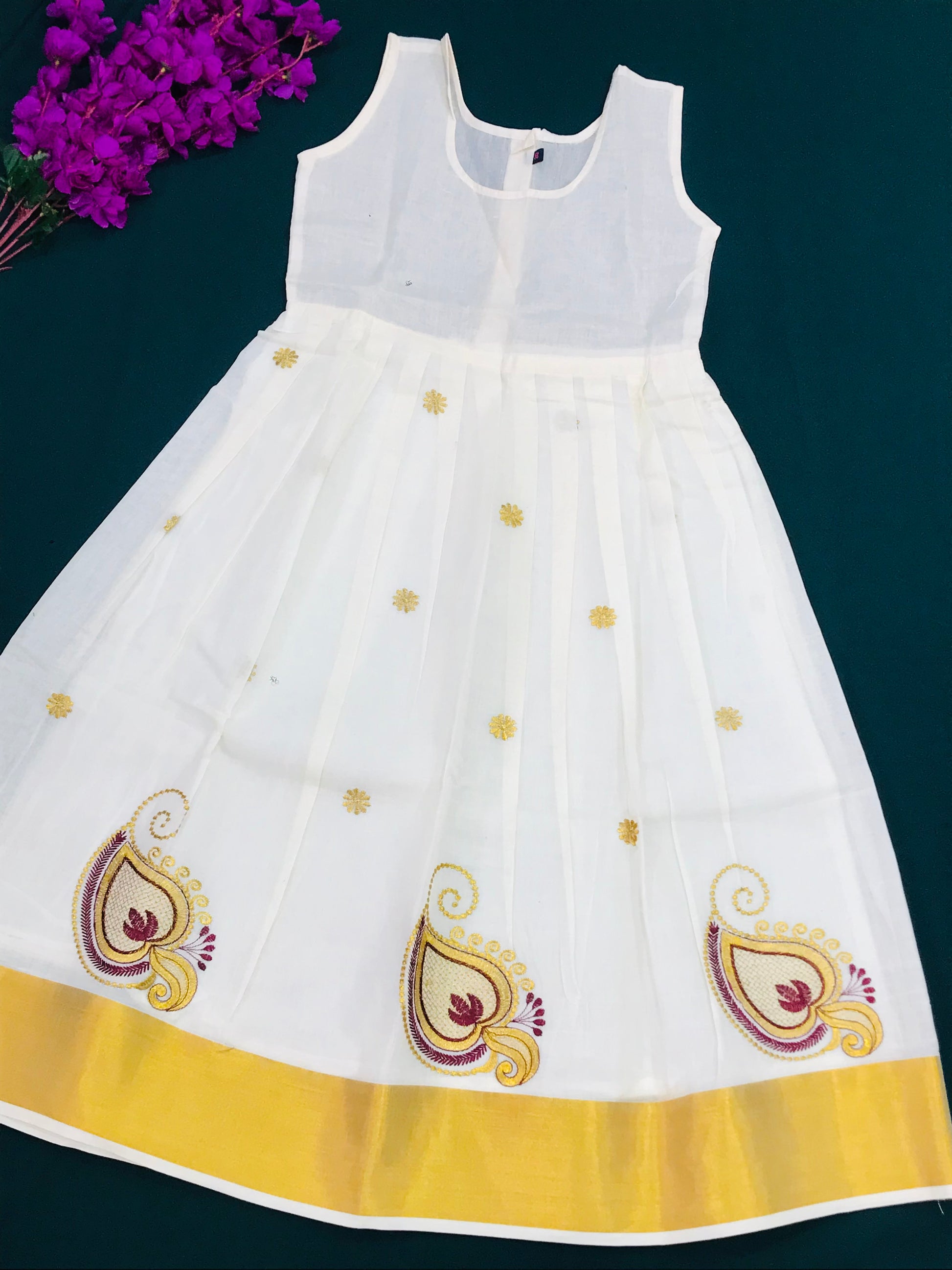 Kerala Traditional Ivory And Gold Embroidery Work Langa Set For Girls Chandler Fashions Kerala Traditional Ivory And Gold Embroidery Work Langa Set For Girls Chandler Fashions