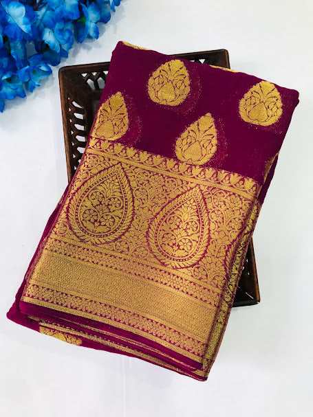 Beautiful Purple Colored Georgette Saree With Butta Motifs Near Me