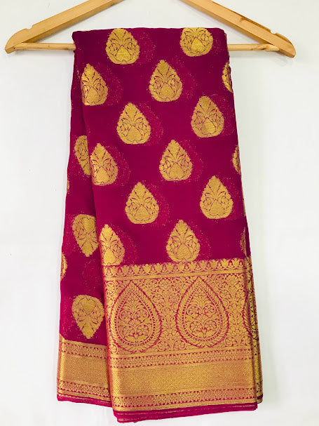  Purple Colored Georgette Saree With Butta Motifs And Contrast Rich Pallu For Women In Tucson