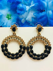 Dazzling Black Color Designer Earrings With Stones For Women