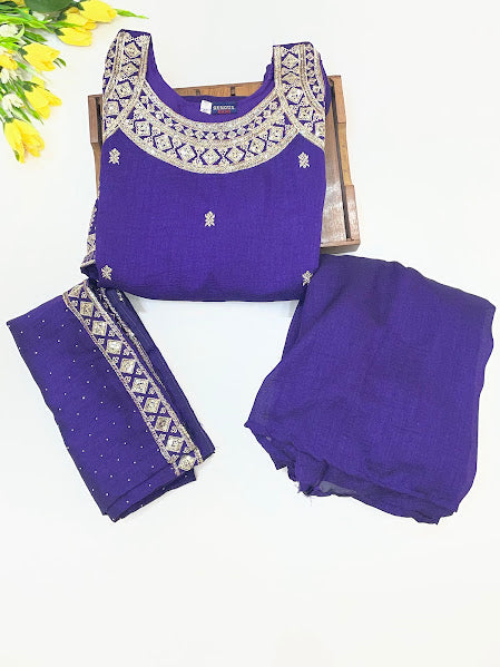 Violet Color Siffon With Embroidery And Sequins Work Langa Sets In USA