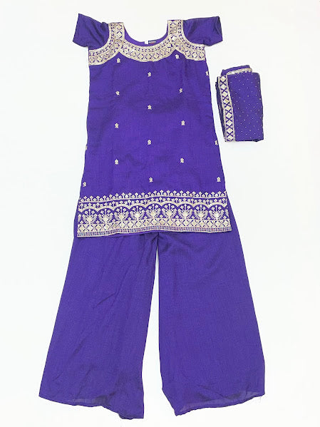 Amazing Violet Color Siffon With Embroidery And Sequins Work Langa Sets For Girls