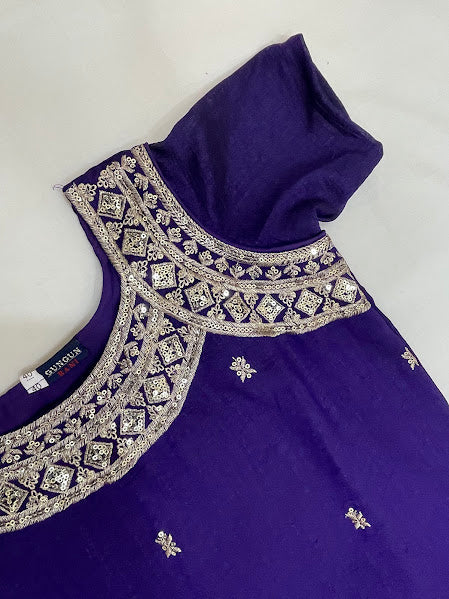 Violet Color With Embroidery Work Langa Sets In Suncity