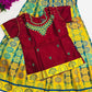 Appealing Maroon Color Embroidered And Stone Work Silk Langa Set