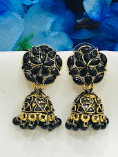 Elegant Black Color Flower Design Jhumka Earrings For Women