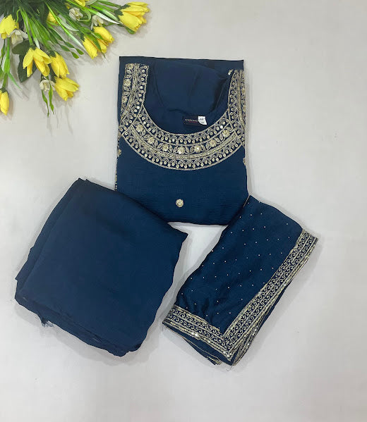 Beautifiul Teal Green Color Siffon Sharara Suits With Embroidery And Sequins Work Near Me