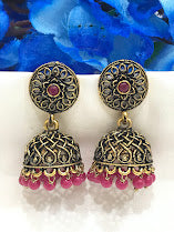 Dazzling Rani Pink Color Flower Design Jhumka Earrings For Women