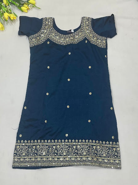 Teal Green Color Sharara Suits With Embroidery And Sequins Work In Douglas