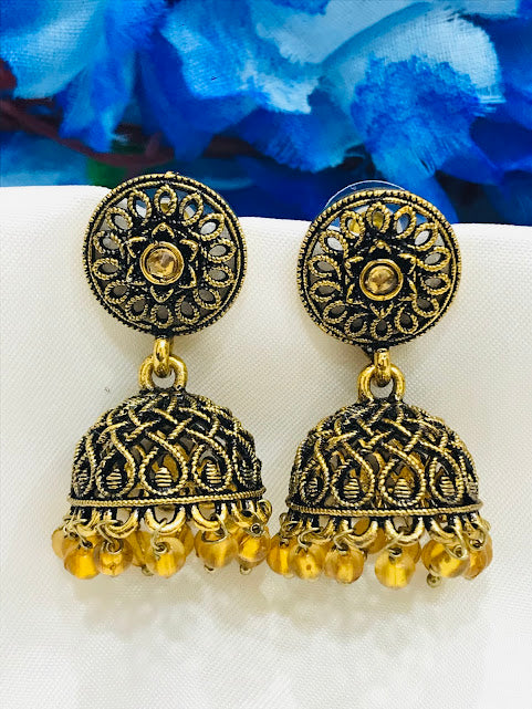 Elegant Gold Color Flower Design Jhumka Earrings For Women 