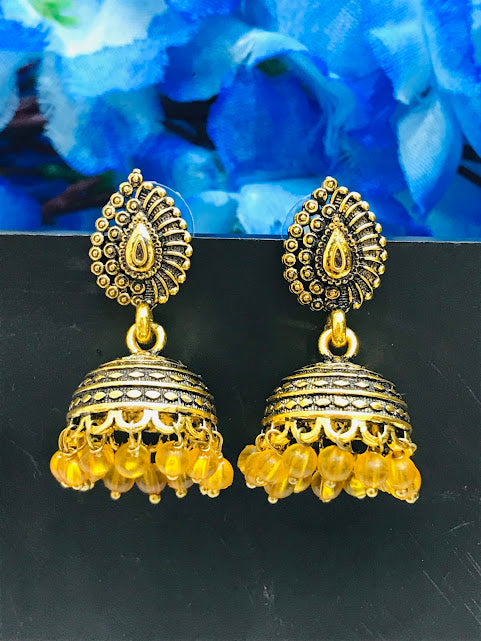 Gorgeous Gold Color Beads With Jhumka Earrings For Women 