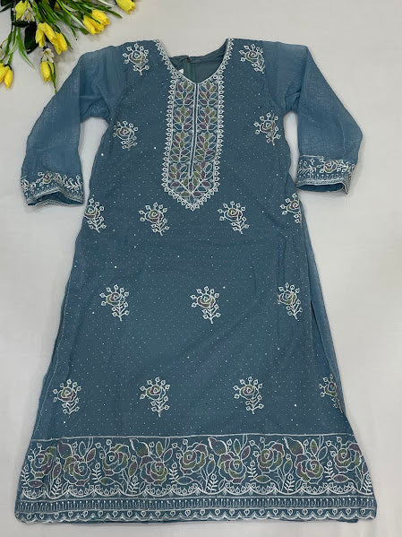 Sky Blue Color Sharara Suits With Embroidery Work In Chandler