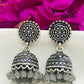 Lovely Oxidized Jhumka Earrings With Grey Color Beads For Women