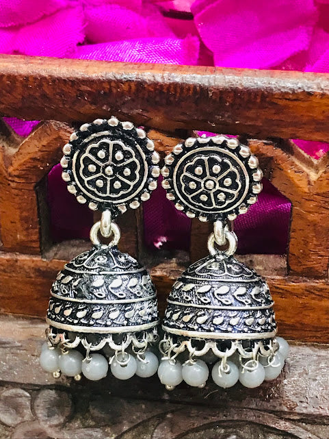 Pretty Oxidized Jhumka Earrings In USA