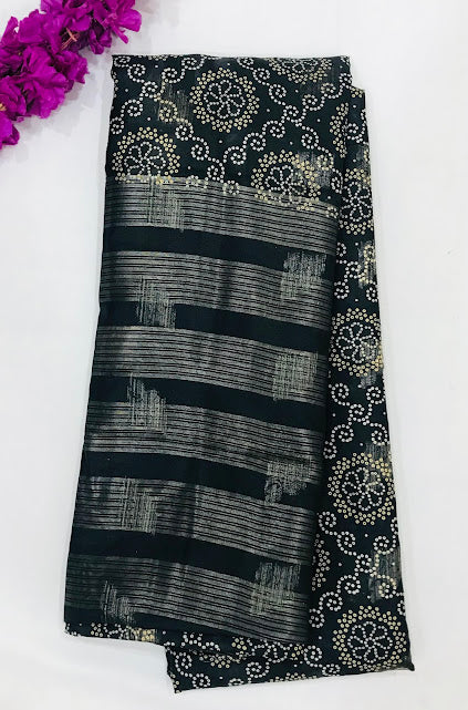 Attractive black Color Floral Designed Chiffon Saree For Women