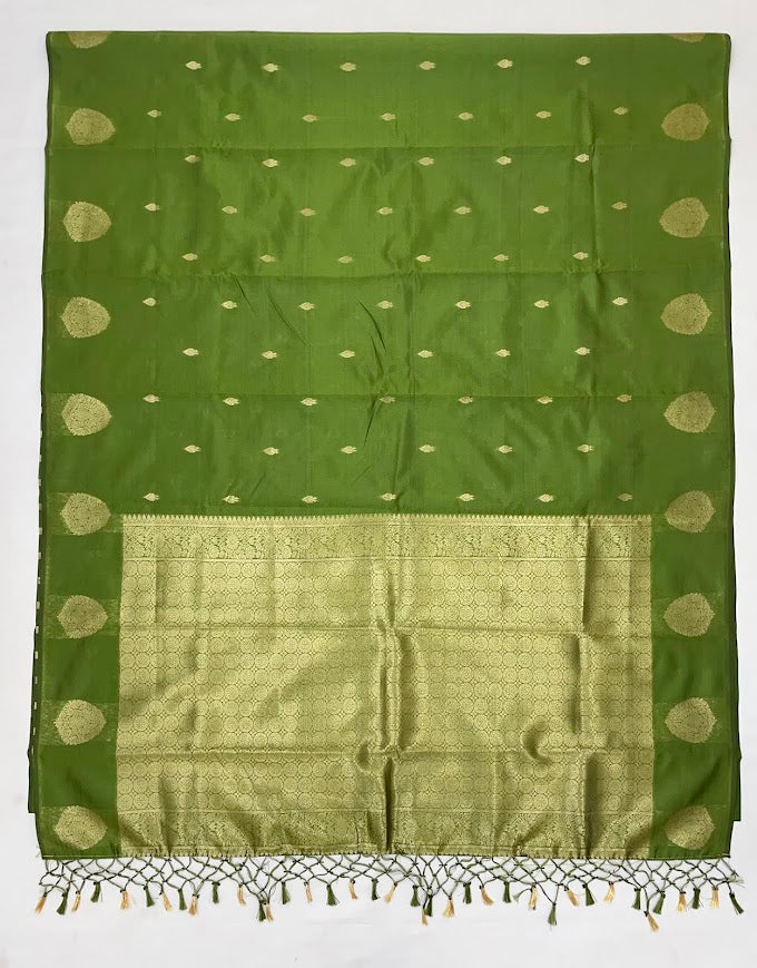 Green Color Soft Silk Saree With Golden Zari Work For Women In Chandler