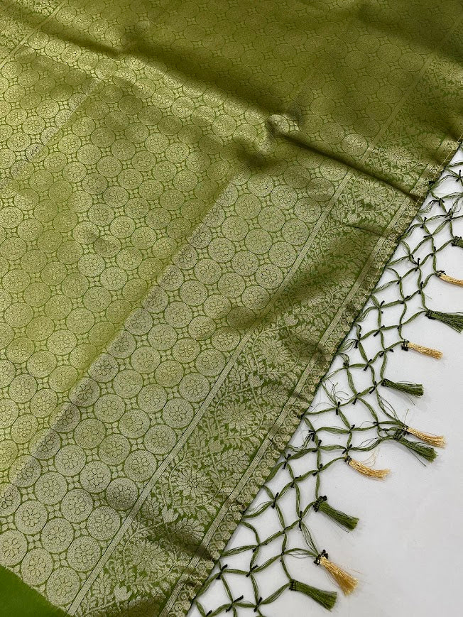 Green Color Soft Silk Saree With Golden Zari Work For Women In Phoenix