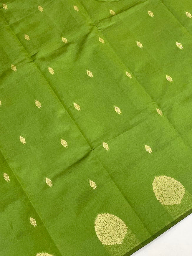 Green Color Soft Silk Saree With Golden Zari Work For Women In Surprise