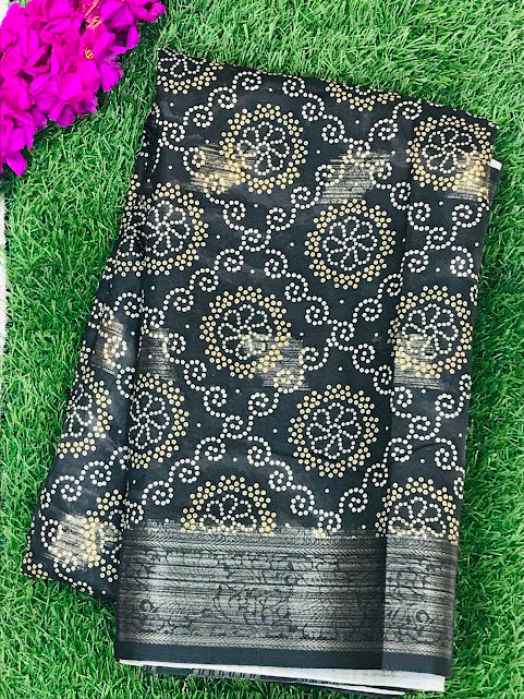 Attractive black Color Floral Designed Chiffon Saree For Women