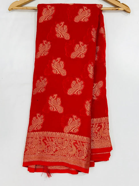 Fabulous Red Color Georgette Designer Saree In Tempe