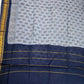 Grey Color Pure Sungudi Cotton Saree With Blue Contrast Zari Border Near Me