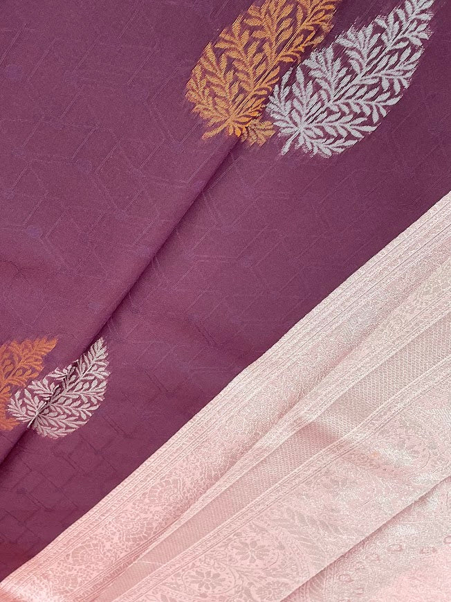 Wine Color Art Silk Saree With Gold And Silver Zari Work For Women In Chandler